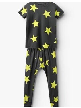 nununu Black Pajama Set with Neon Yellow Stars